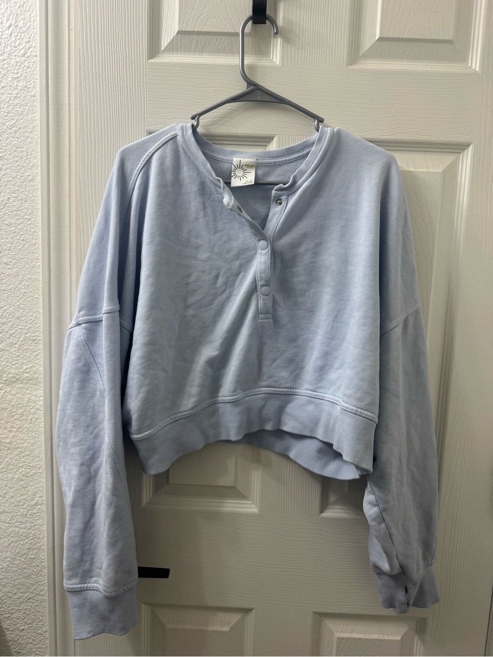 aerie Light Blue Snap-Front Cropped Henley